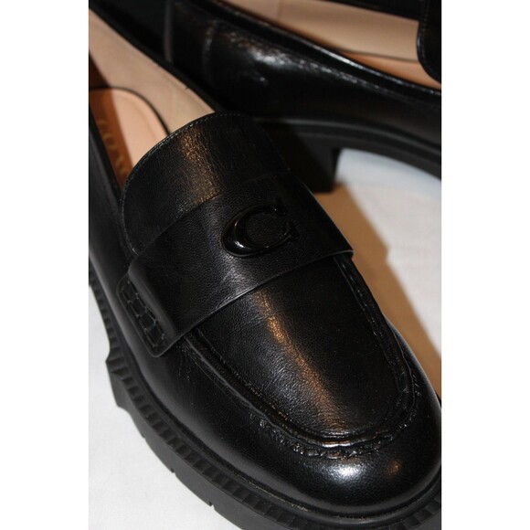 COACH WOMEN'S LEAH LEATHER LUG SOLE PLATFORM LOAFER BLACK NIB - Picture 4 of 7